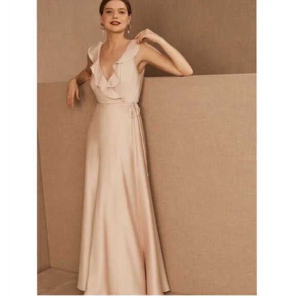 BHLDN Tansy Satin‎ Charmeuse Silk Ruffle Maxi Dress Size 16 NWOT - Picture 1 of 10
